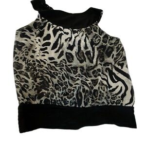 Coin size XL gray & black sleeveless lined, top crochet trim